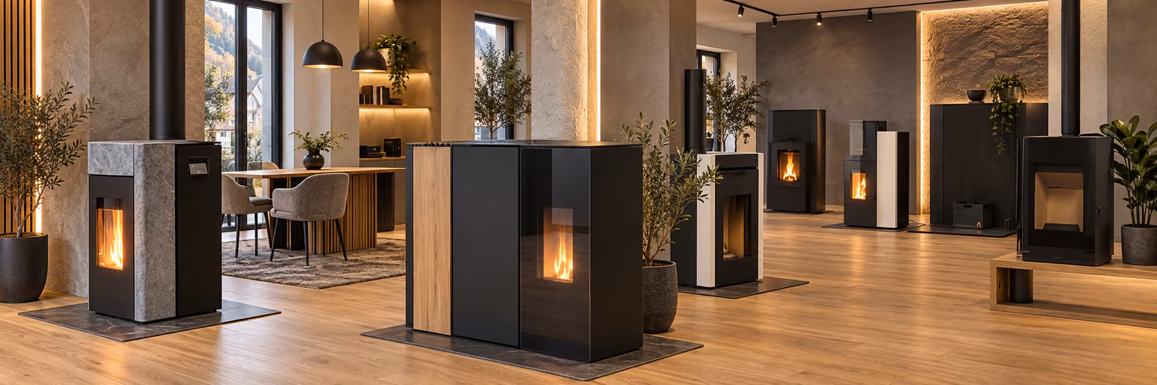 Prémiový showroom RIKA s vystavenými pecami